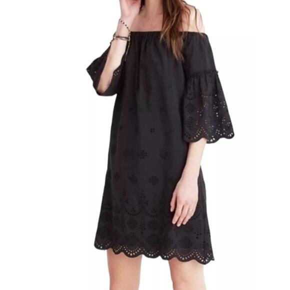 Dresses & Skirts - Madewell Eyelet Off The Shoulder Mini Dress Black Size 2